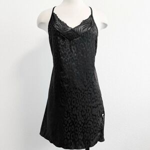 Rachel Roy Black Nightgown XL Cheetah Print Pink Bow Sexy